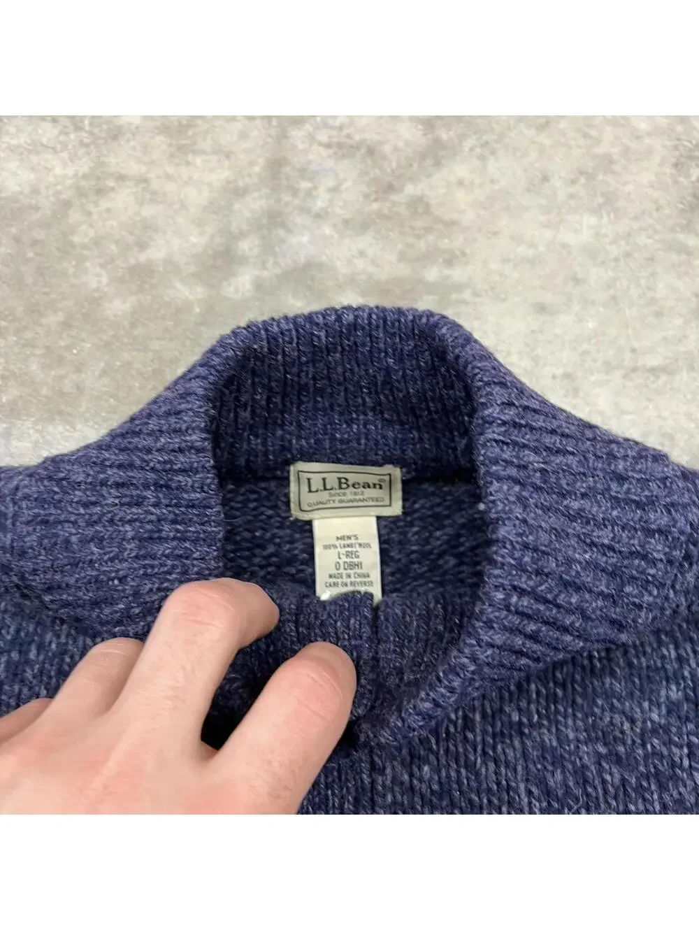vintage l.l. bean lambs wool navy blue knit sweater size large